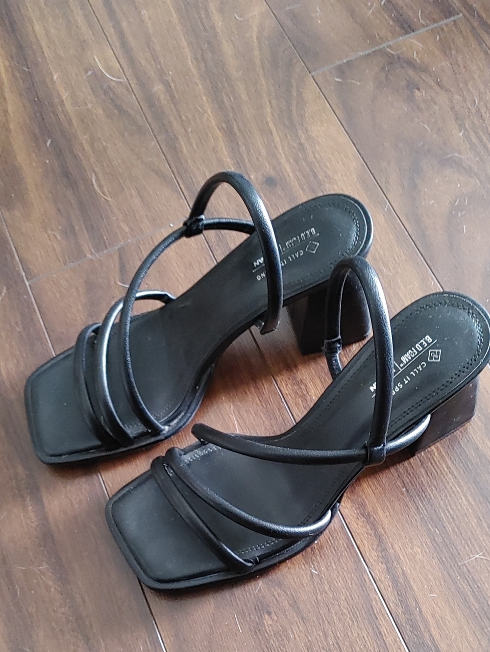 ☀️Call It Spring Black Strappy Square-Toe Block Heels